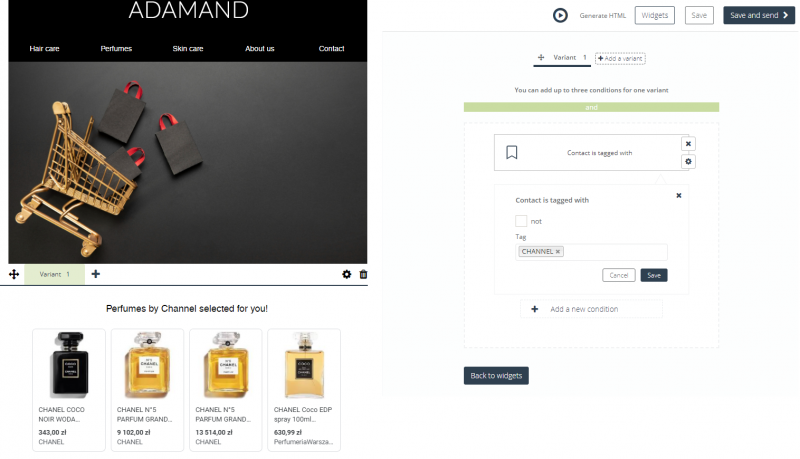  E-mail drogerii online rekomendujący linię zapachową perfum Chanel