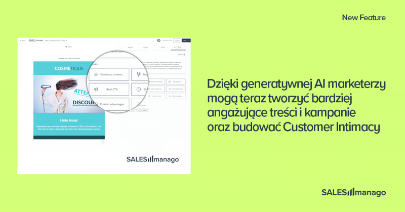 Dzięki opartemu na OpenAI generatorowi treści SALESmanago, marketerzy otrzymują precyzyjne, ukierunkowane treści